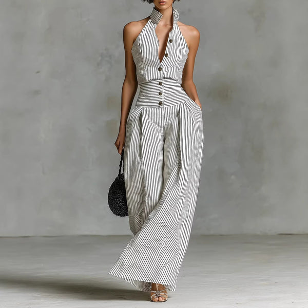 Button Front Sleeveless Jumpsuit