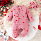Heart Print Footed Onesie Set
