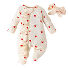 Heart Print Footed Onesie Set