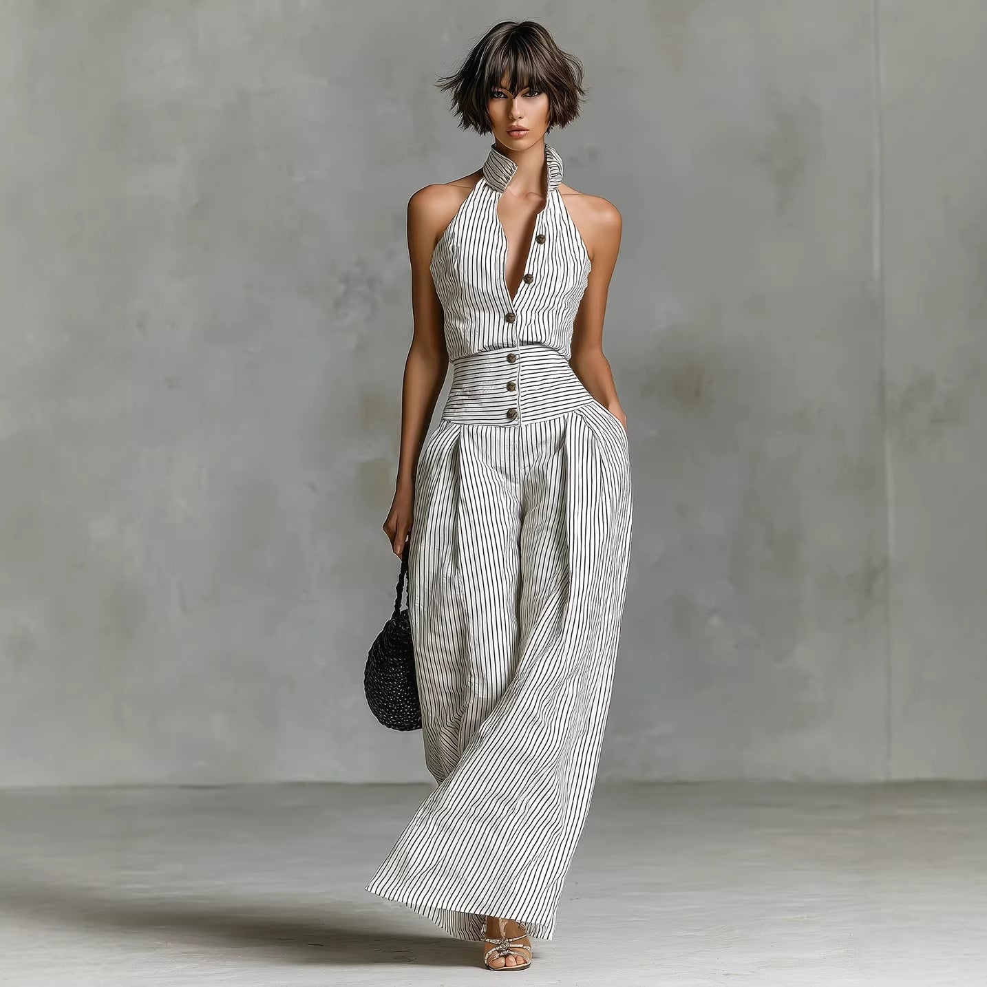Button Front Sleeveless Jumpsuit