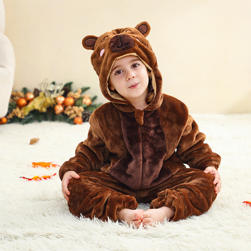 Cozy Animal Flannel Baby Romper