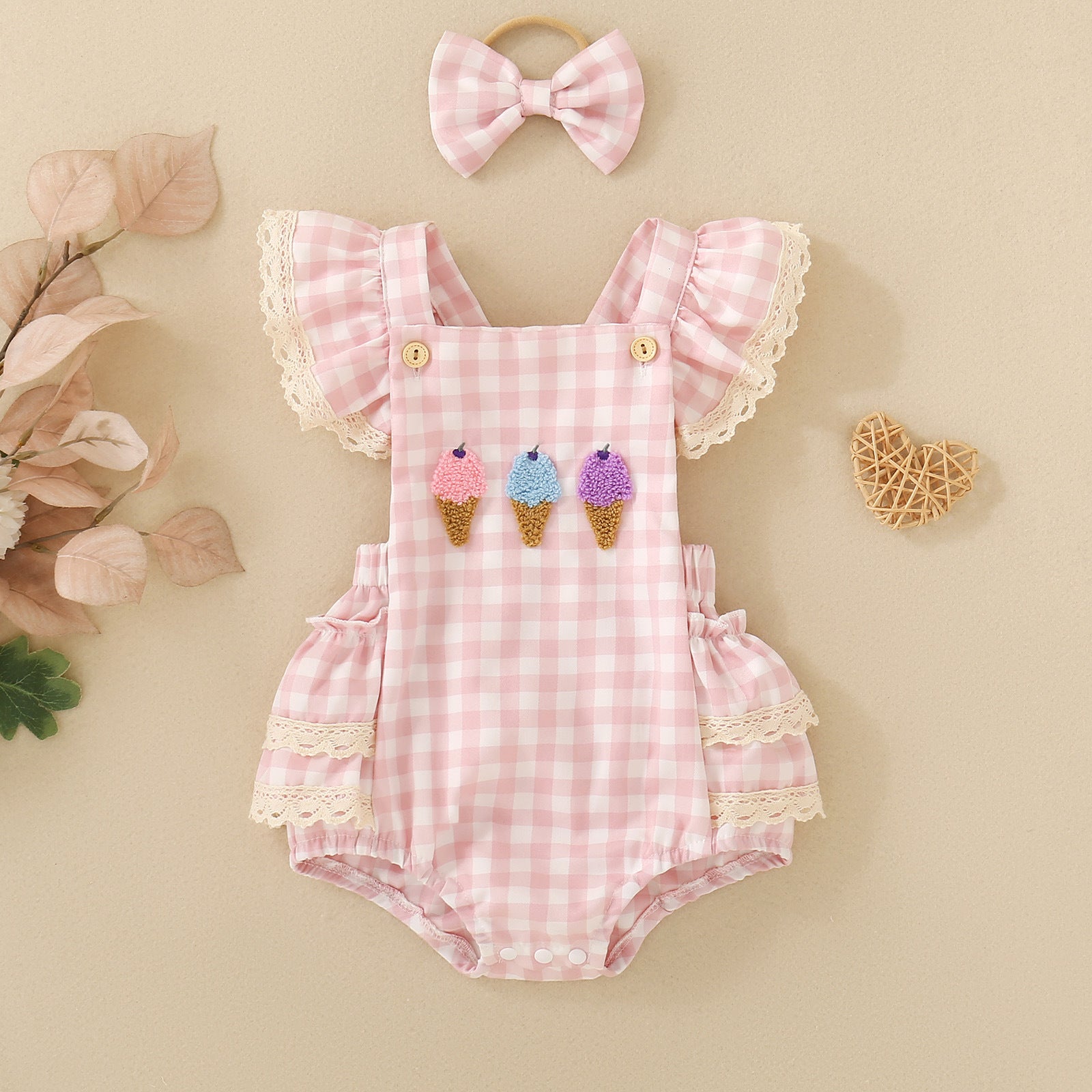 Plaid Strap Girls Romper