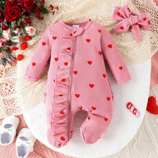 Heart Print Cozy Onesie Set