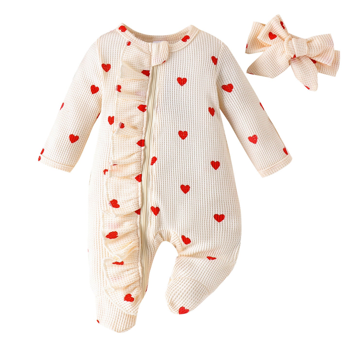 Heart Print Cozy Onesie Set