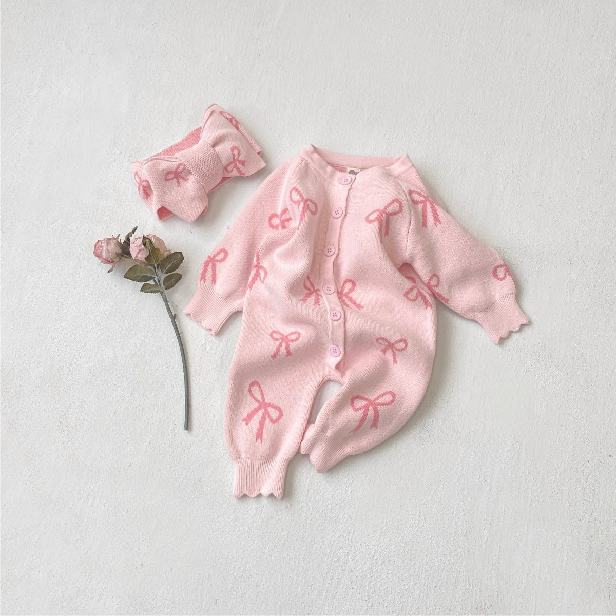 Bow Knit Baby Romper