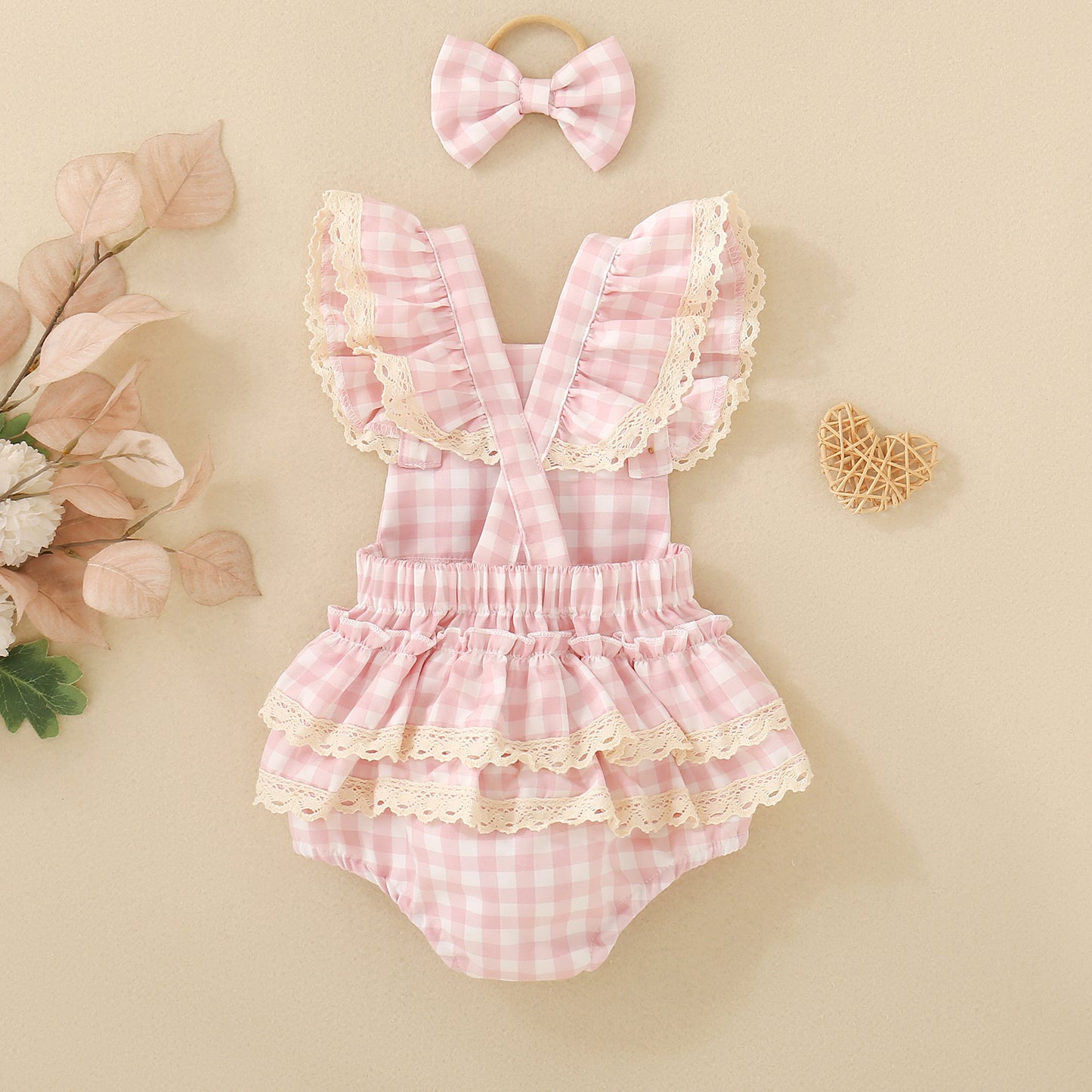 Plaid Strap Girls Romper
