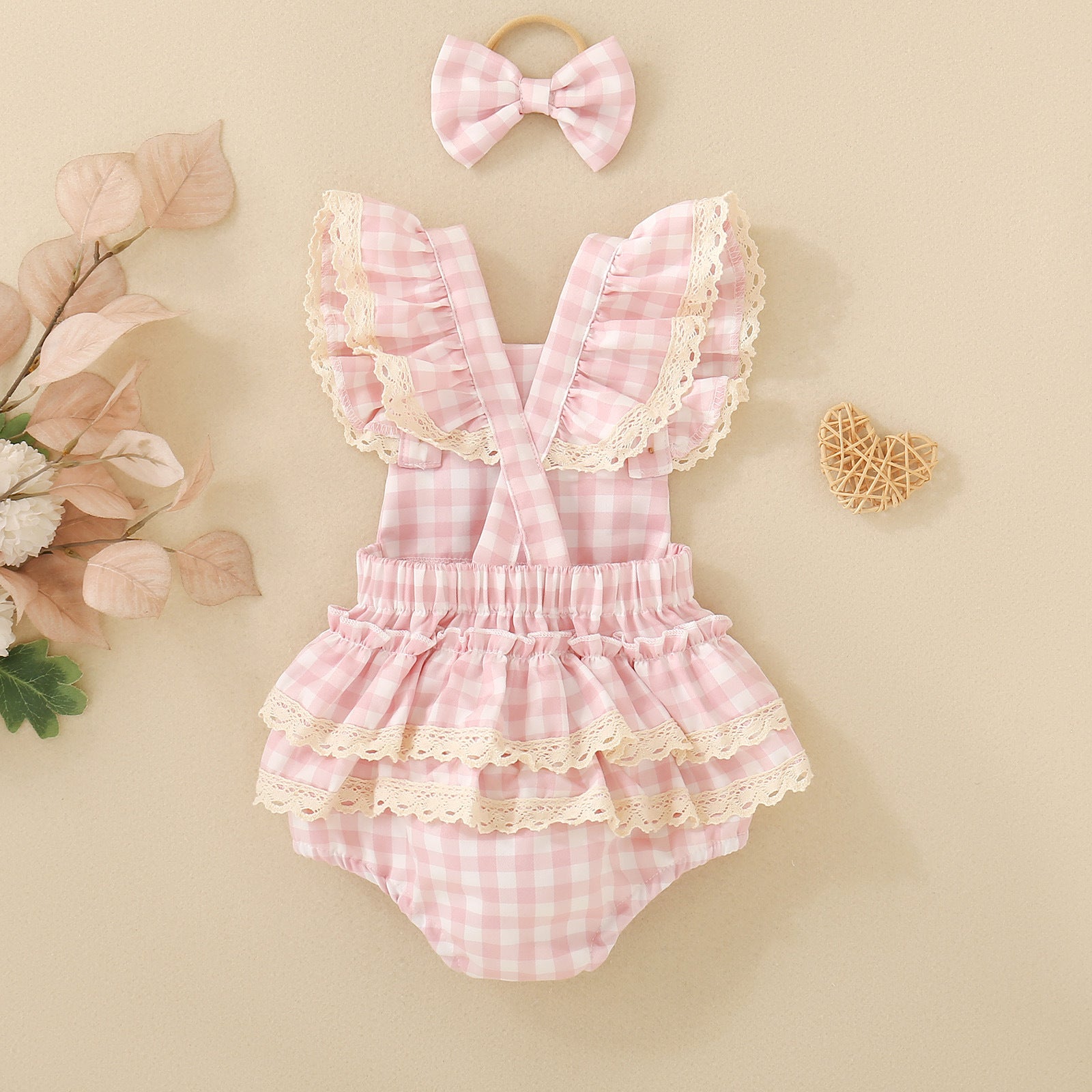 Plaid Strap Girls Romper