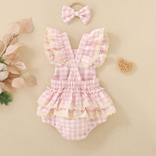 Plaid Strap Girls Romper
