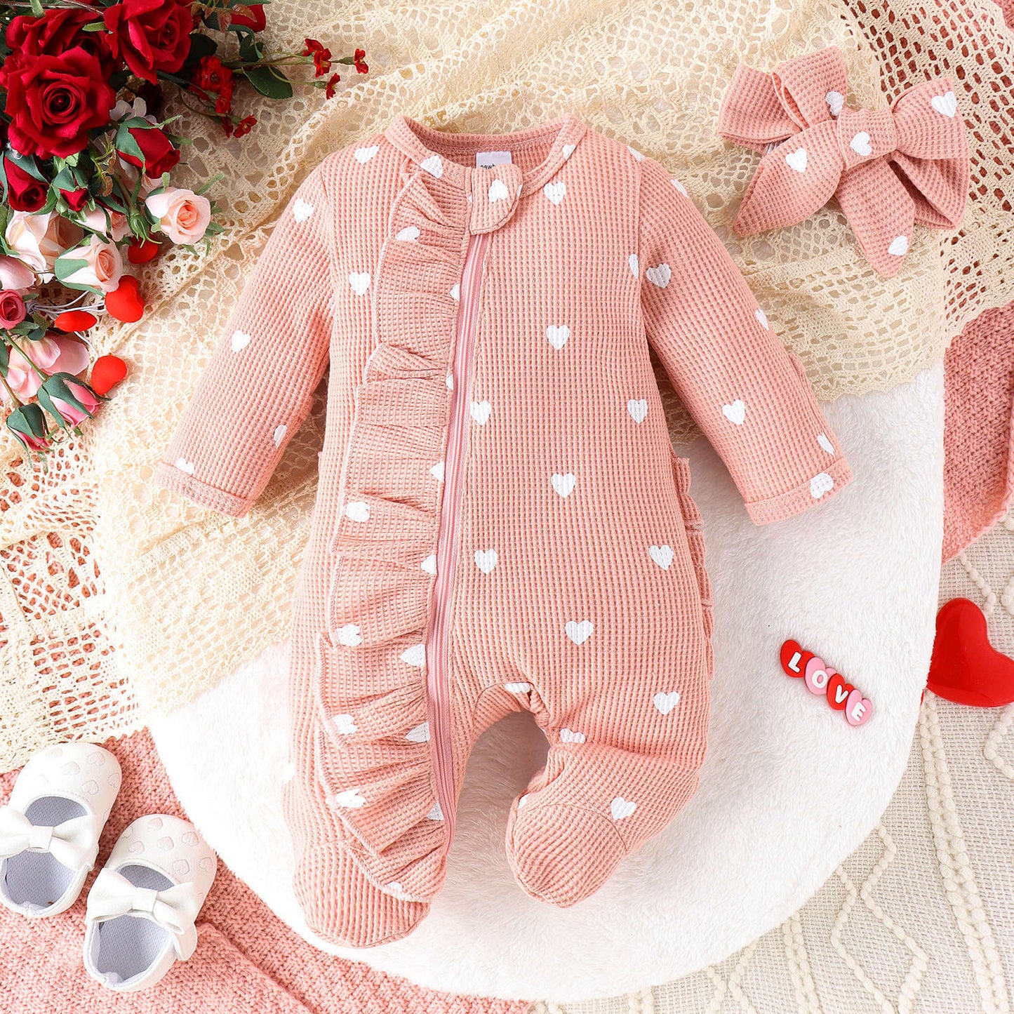 Heart Print Cozy Onesie Set