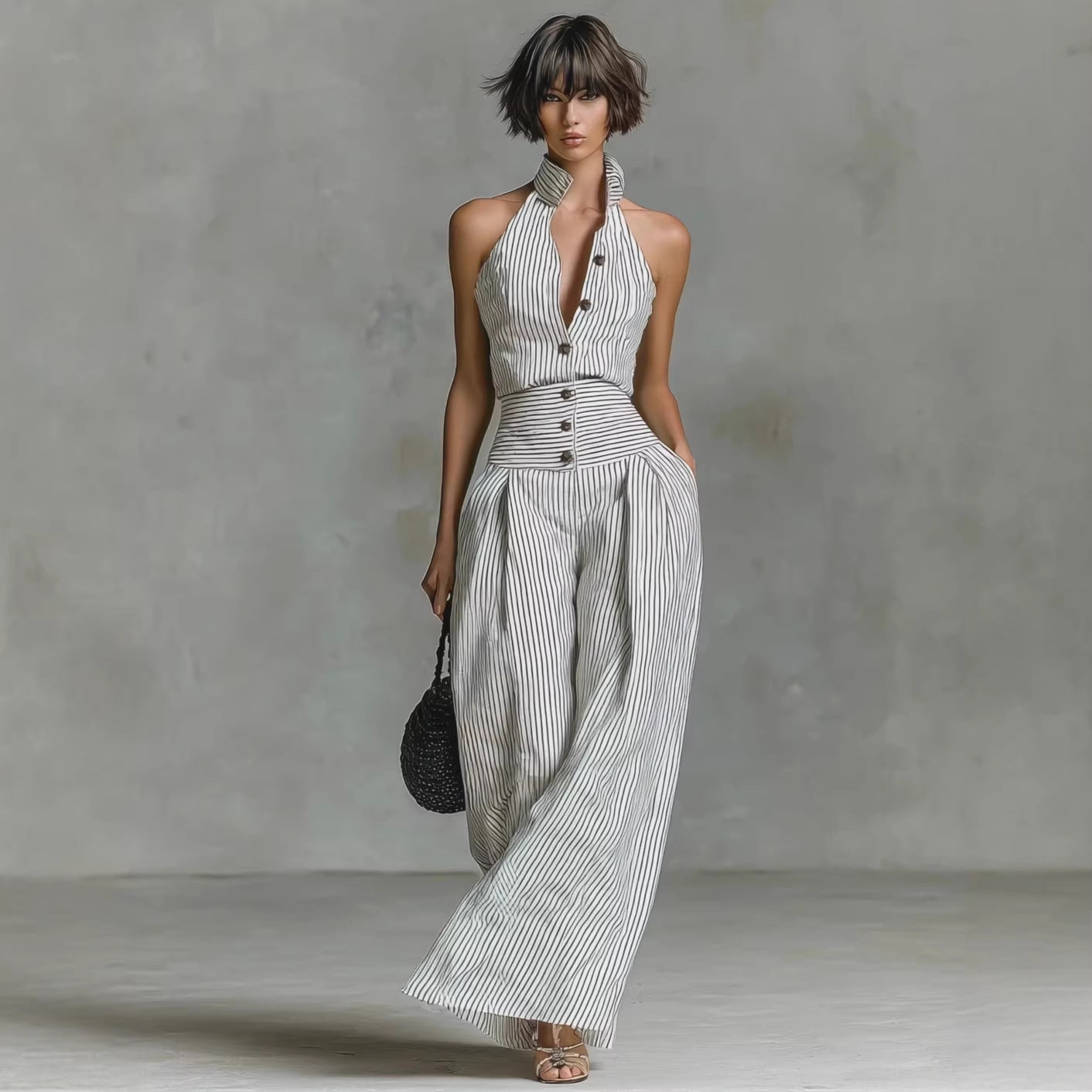 Button Front Sleeveless Jumpsuit