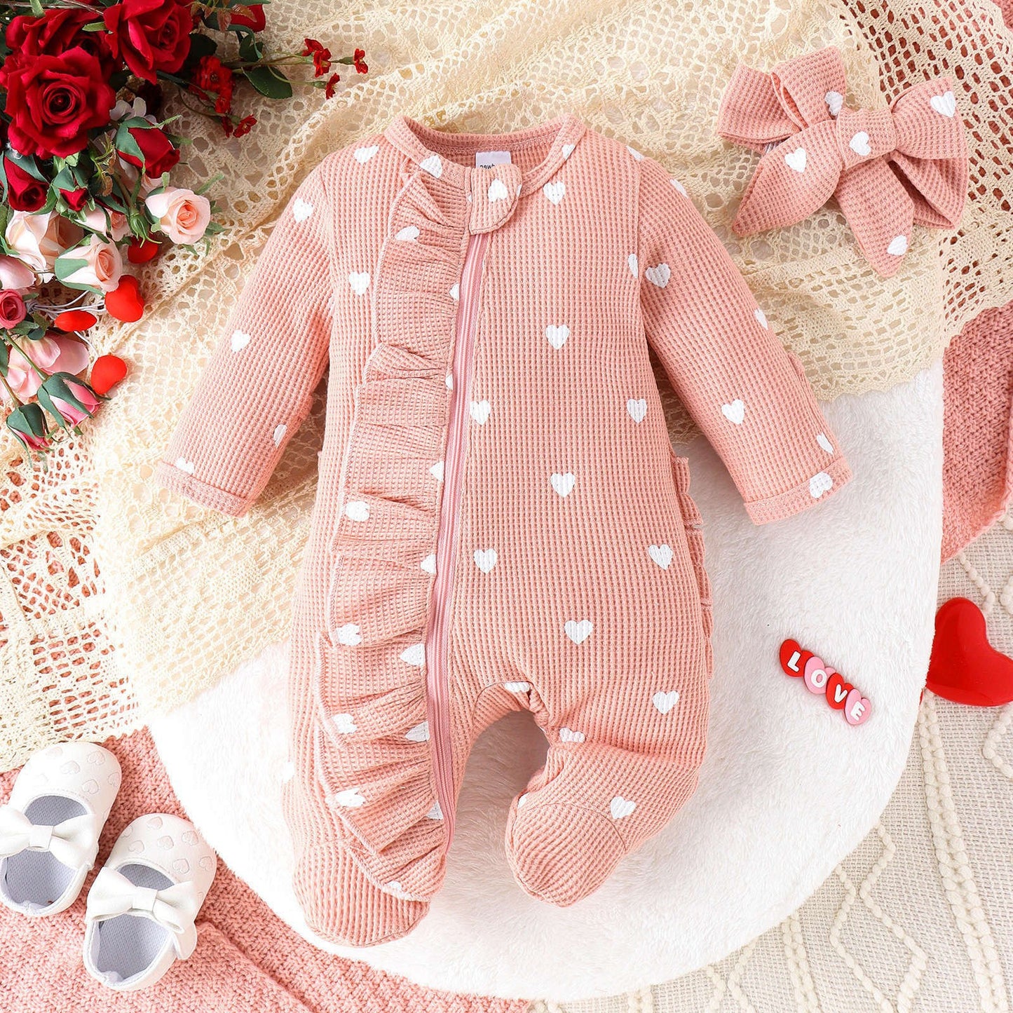 Heart Print Cozy Onesie Set
